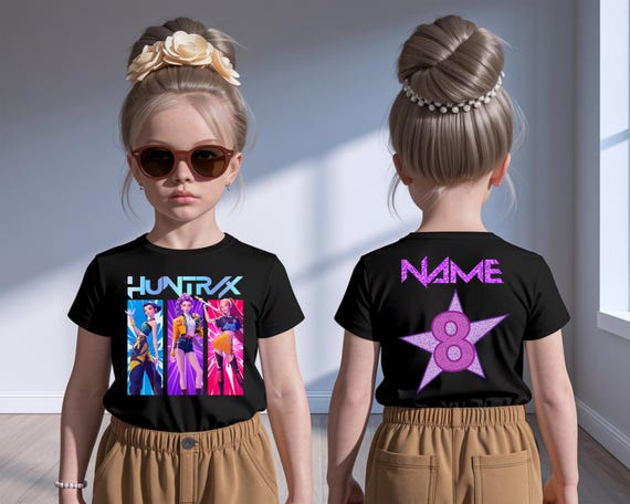 Custom Huntrix Birthday Girl Shirt, Personalized Kpop Style Kids Party Tee