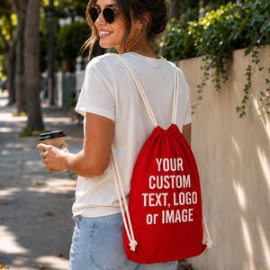 Custom Drawstring Backpack Personalized Cotton Cinch Sack Logo Gym Sports Gift Everyday