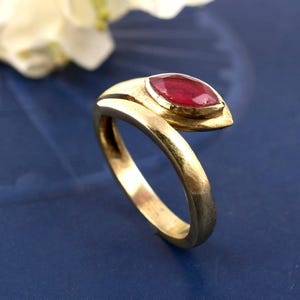 Red Ruby Ring Gold Brass Minimalist Ring Marquise Gemstone Dainty Stackable Elegant Everyday Jewelry Gift for Her
