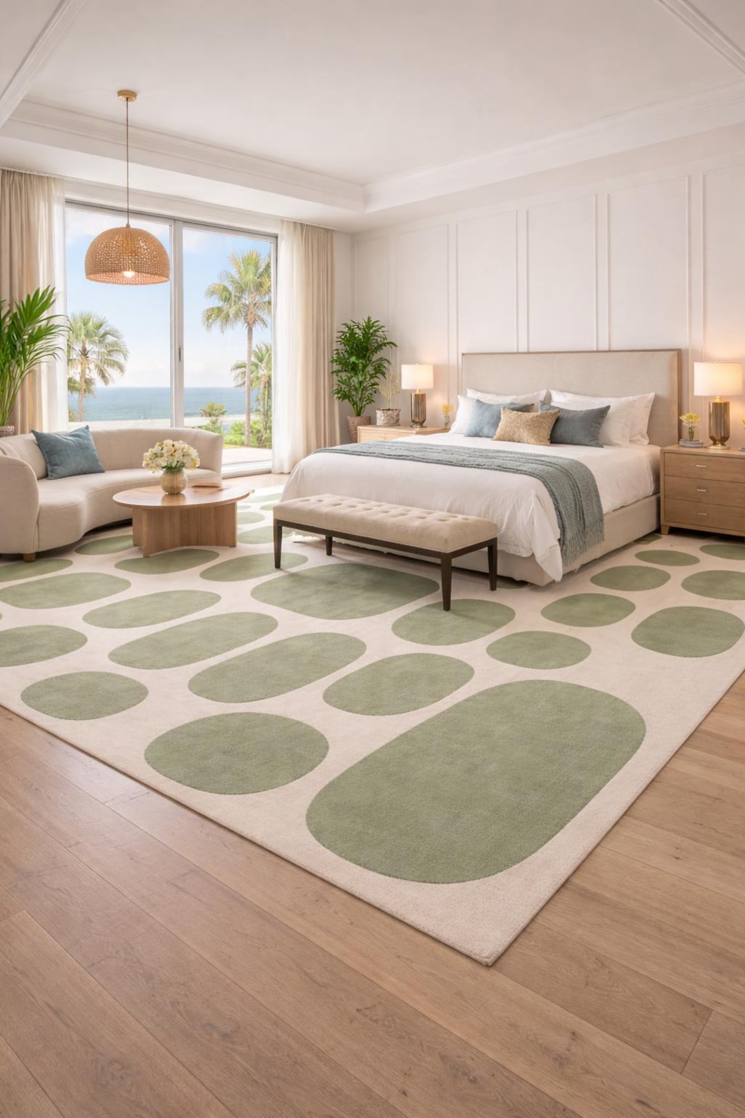 Sage Green Abstract Pebble Rug, Hand Tufted Wool Carpet, Modern Bedroom ...