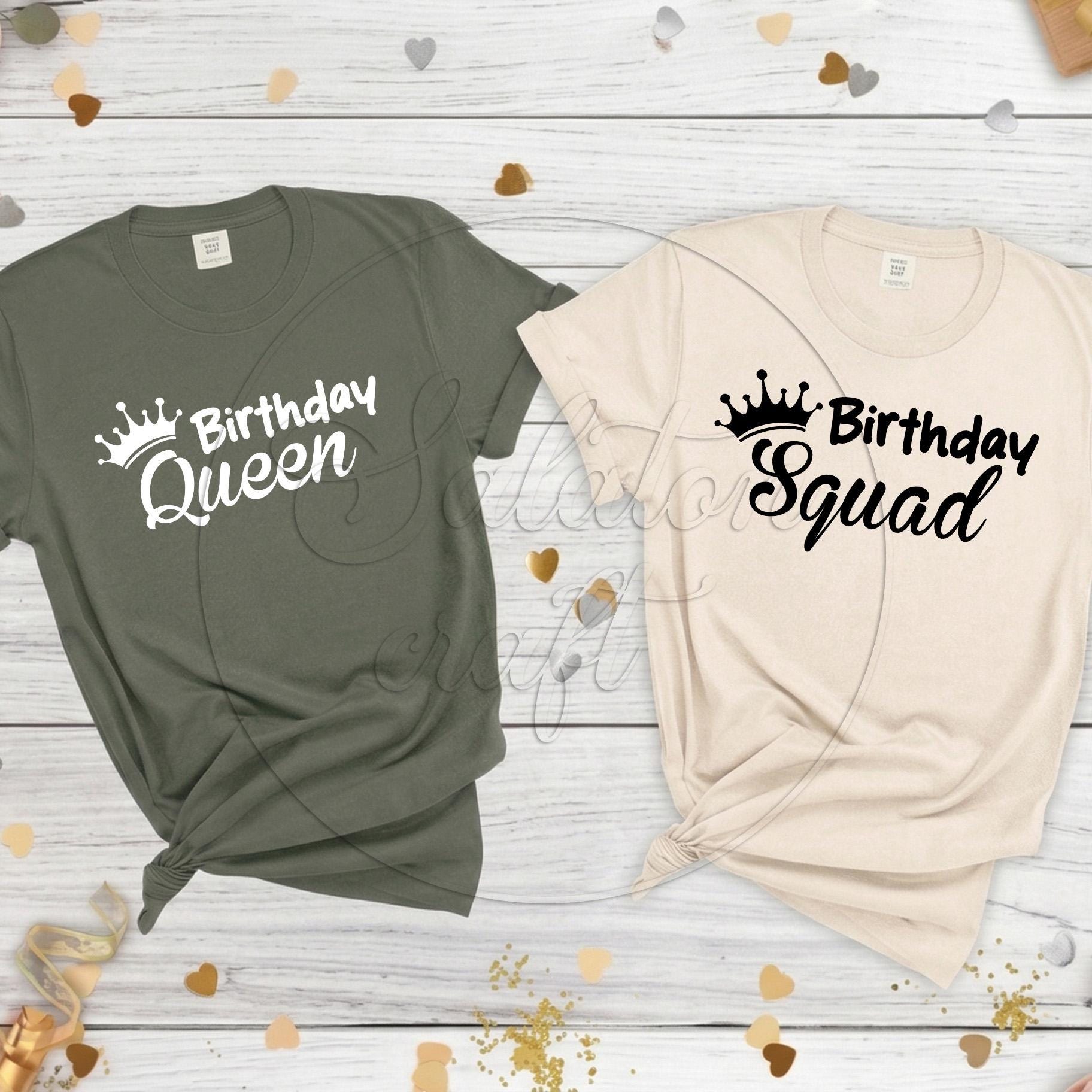 Birthday Queen and Birthday Squad Matching SVG Bundle, Party Shirt Cut Files for Cricut