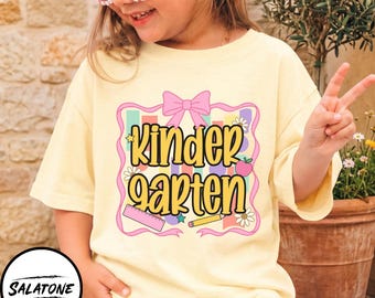 Kindergarten PNG Sublimation Design, Retro Bow Back To School Shirt Png, Girls Kinder Teacher Digital Download
