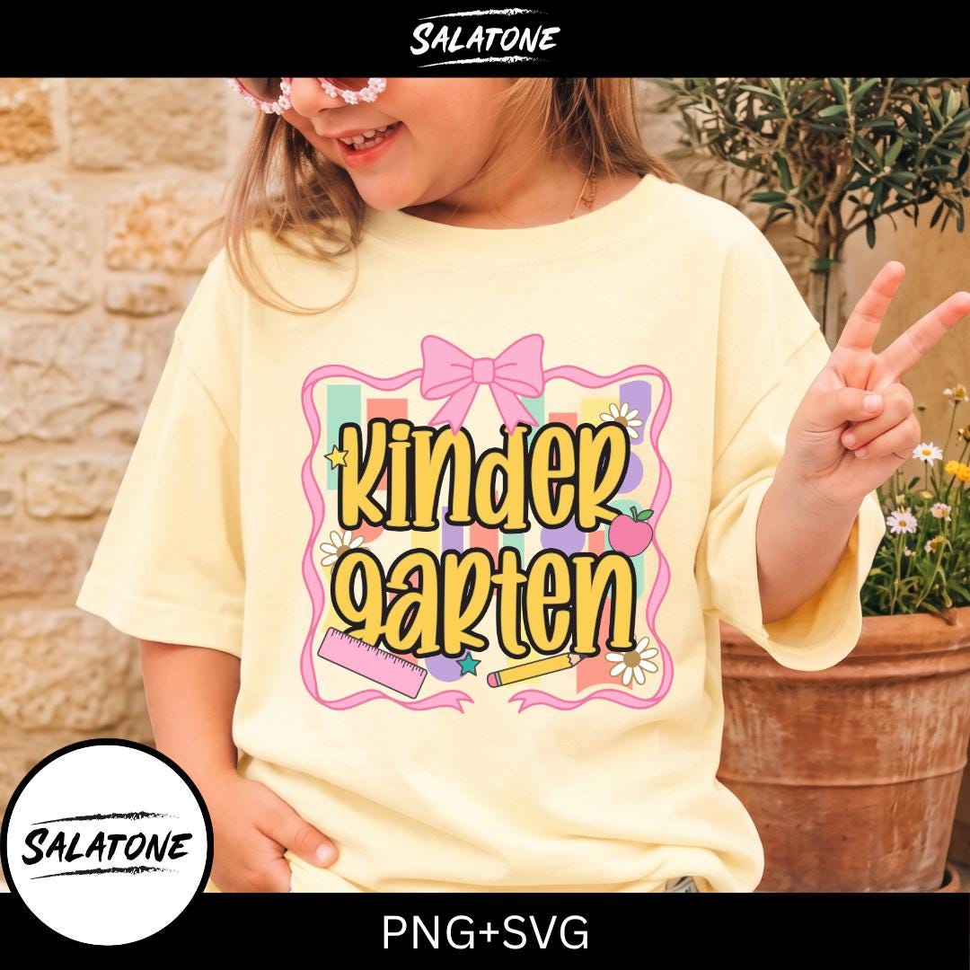 Kindergarten PNG Sublimation Design, Retro Bow Back To School Shirt Png, Girls Kinder Teacher Digital Download