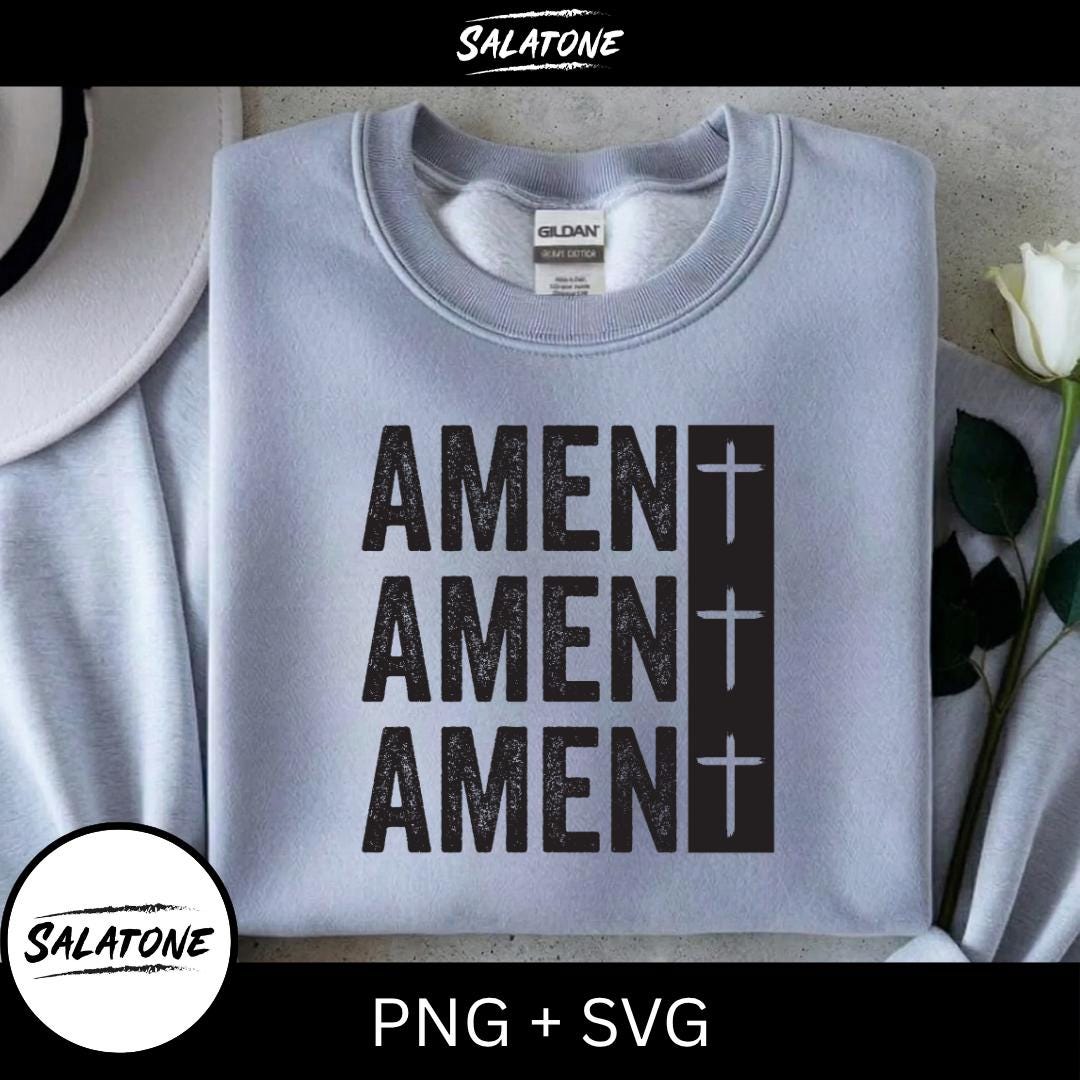 Distressed Amen Cross SVG PNG | Grunge Christian T-Shirt Design (Digital Download)