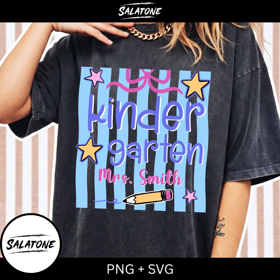 Hello Kindergarten SVG | Crayon Teacher Shirt Cut File | Custom Teacher Door Sign PNG | Back to School Digital Download