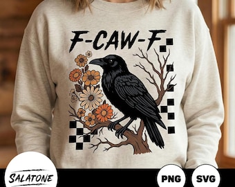Snarky Crow F-CAW-F Design, Gothic Floral Checkerboard (SVG, PNG Digital File)