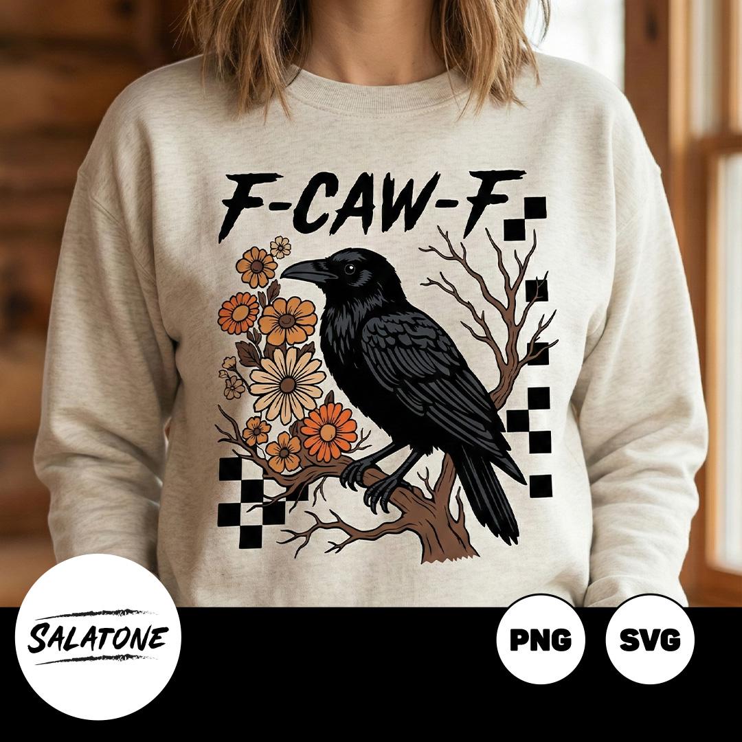 Snarky Crow F-CAW-F Design, Gothic Floral Checkerboard (SVG, PNG Digital File)