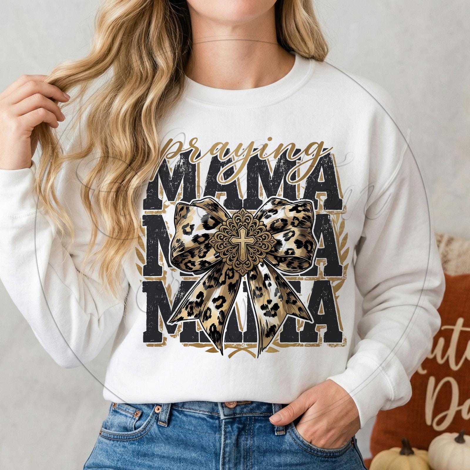 Praying Mama PNG | Leopard Cross Sublimation Design (Digital Download)