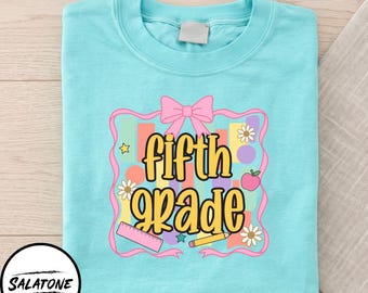 Fifth Grade PNG Sublimation Design, Retro Bow Back To School Shirt Png, Girls 5th Grade Teacher Digital Download