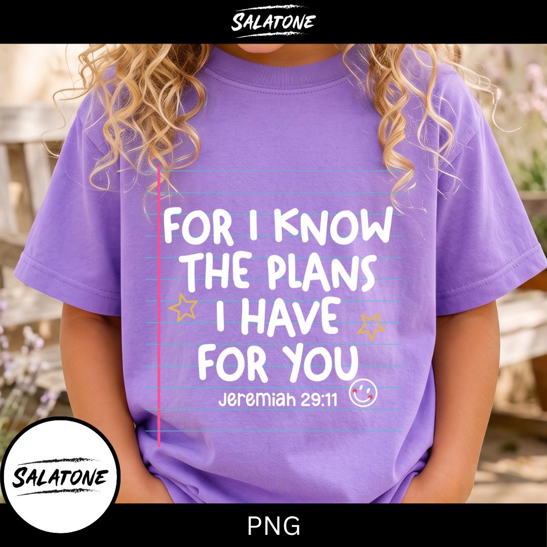 Jeremiah 29:11 Png Sublimation Design, Christian Back To School Shirt Png, Bible Verse Notebook Paper Digital Download