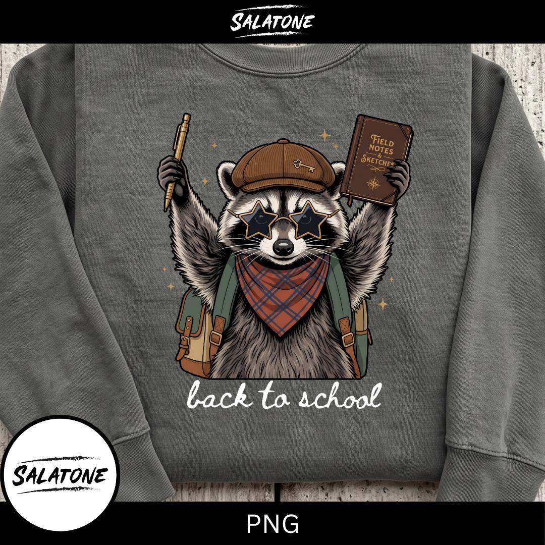 Back To School Raccoon Png Sublimation Design, Vintage Woodland Animal Shirt Png, Cottagecore Journal Digital Download