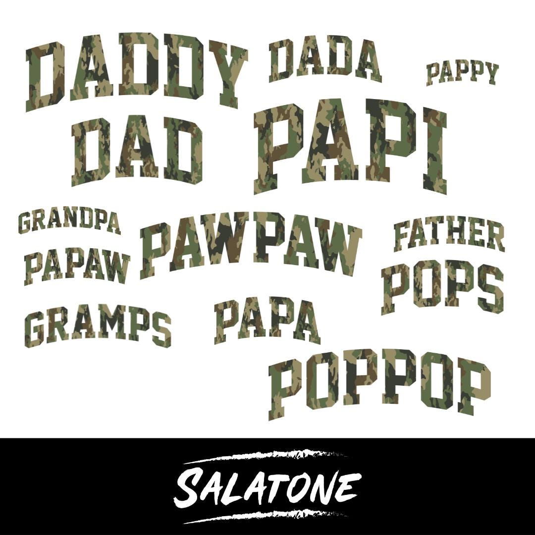 Camo Fathers Day Bundle SVG | Dad, Grandpa, Pawpaw, Papi PNG | 1st Fathers Day Gift | Bonus Dad Shirt Design | Father Day Designs