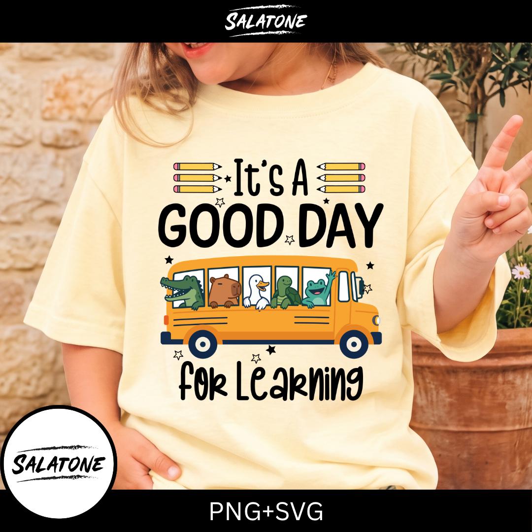Good Day For Learning Png Sublimation Design, School Bus Animals Kids Shirt Png, Cute Back To School Digital Download