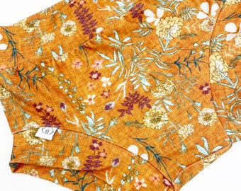 Floral Shorts, bloomers for girls, super stretchy and comfortable shorts, mustard colors, flowers49503