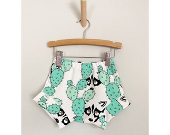 Green cactus, ORGANIC general natural shorts, boy's shorts, girl's shorts.