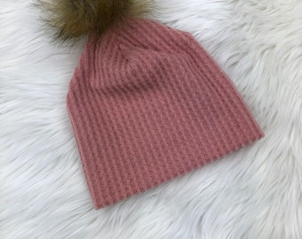 SLOTCHY HATS in BLUSH pink color, fur hat, pom-pom hat for toddlers, babies and adults, hat for girls. Hats for FAll