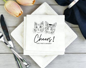 Servilletas de boda personalizadas para mascotas - Servilletas de cóctel personalizadas para perros y gatos para bodas y fiestas - Idea de regalo única para amantes de las mascotas