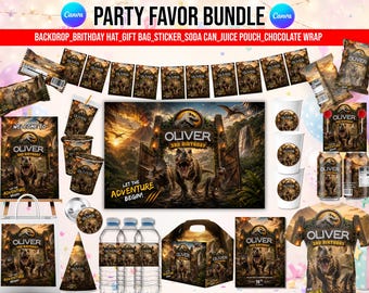 Jurassic Birthday Party Favor Bundle, Dinosaur Printable Labels, Editable Canva Dino Party Kit, Chips Bag, Capri Sun, Soda Can, Pringle More