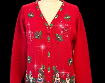 B.P. Design Rhinestone Snowflakes Red Ugly Christmas Winter Sweater Sz M