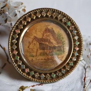 Victorian Vintage Antique Lithograph Metal Button English Farmhouse