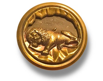 Victorian Vintage Antique Brass Picture Button The Lion Of Lucerne