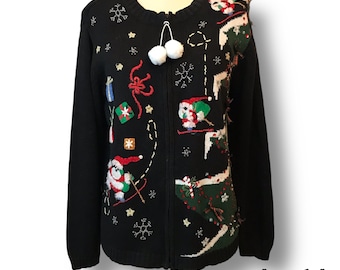 VTG Heirloom Collectibles Ugly Christmas Tree Santas Embroidered