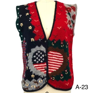 Vintage SKYR Sportswear Patriotic Sweater Vest Womens Sz S Heart Wool