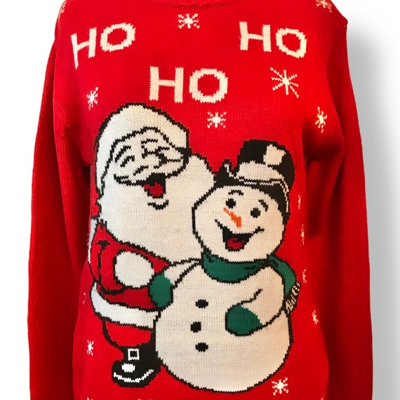 Ugly Christmas Party Sweater Mens Red Santa Snowman Ho Ho Ho Snowflakes Sz  S - Etsy