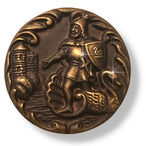 Vintage Antique Victorian Large 3D Brass Picture Button Arrival of Lohengrin