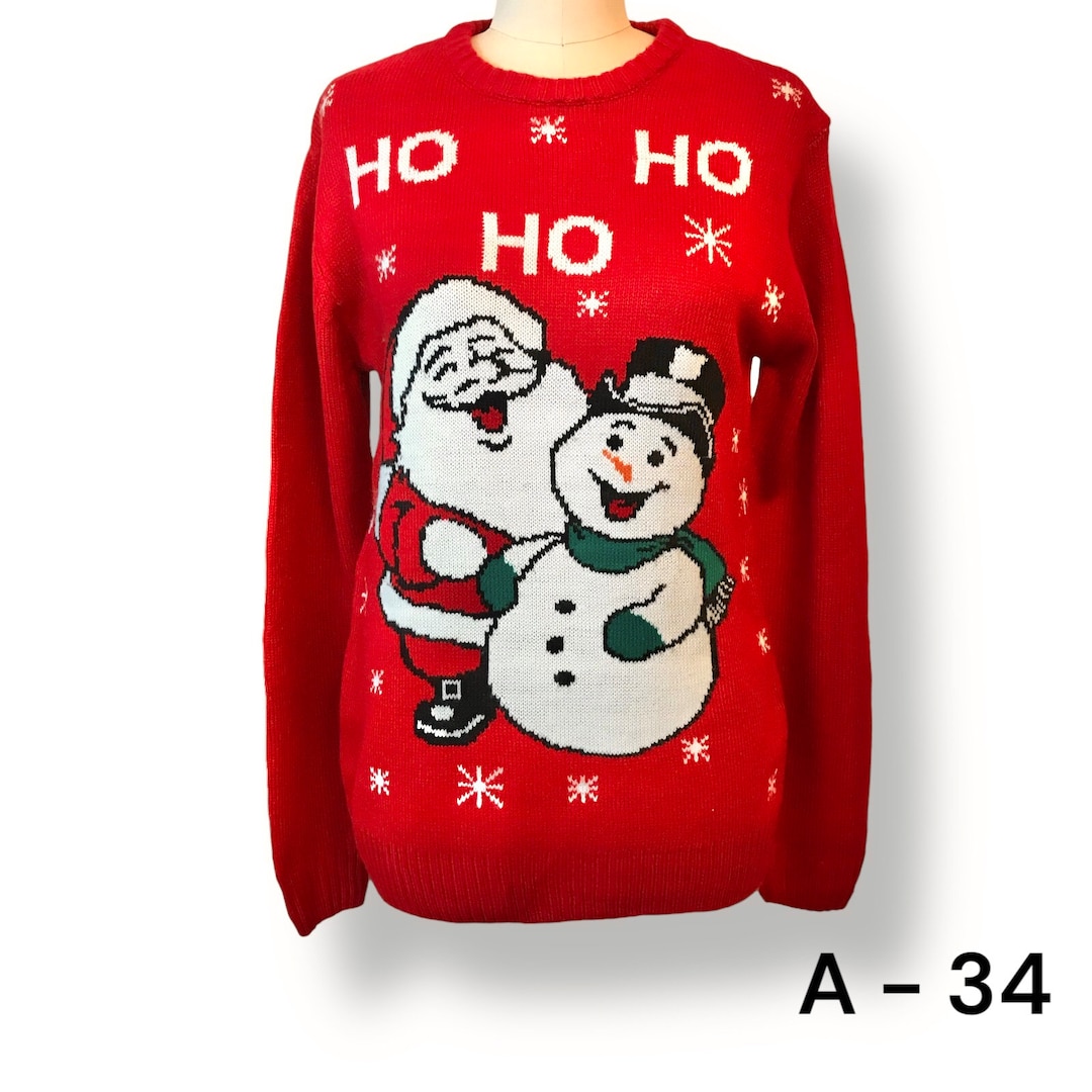 Buy Ugly Christmas Party Sweater Mens Red Santa Snowman Ho Ho Ho Snowflakes  Sz S Online in India