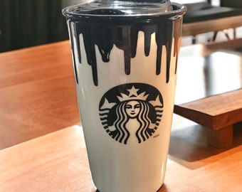 Starbucks Coffee 2014 Band of Outsiders Black Paint Drip Tumbler Mug Cup 12 oz