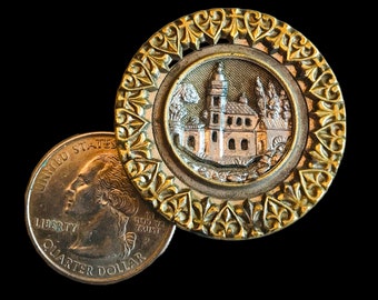 Large Victorian Antique Vintage Metal Picture Button Village and Decorative Rim