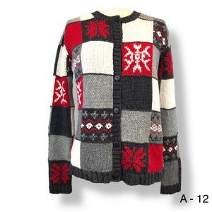Rebecca Stone Ugly Christmas Sweater Grey Black Red Nordic Sampler Sz Small