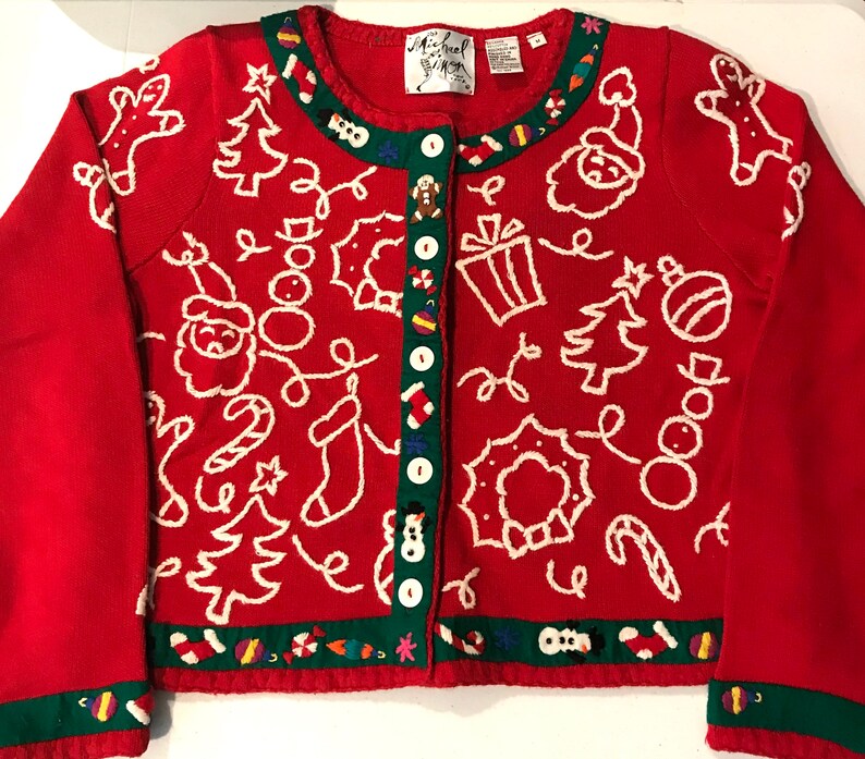 Vintage 1996 Michael Simon Christmas Sweater Red Embroidered | Etsy