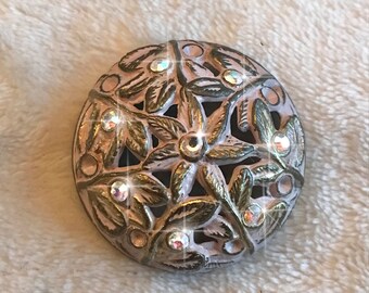 Victorian Vintage Antique Jeweled Rhinestone Filigree Design Metal Button