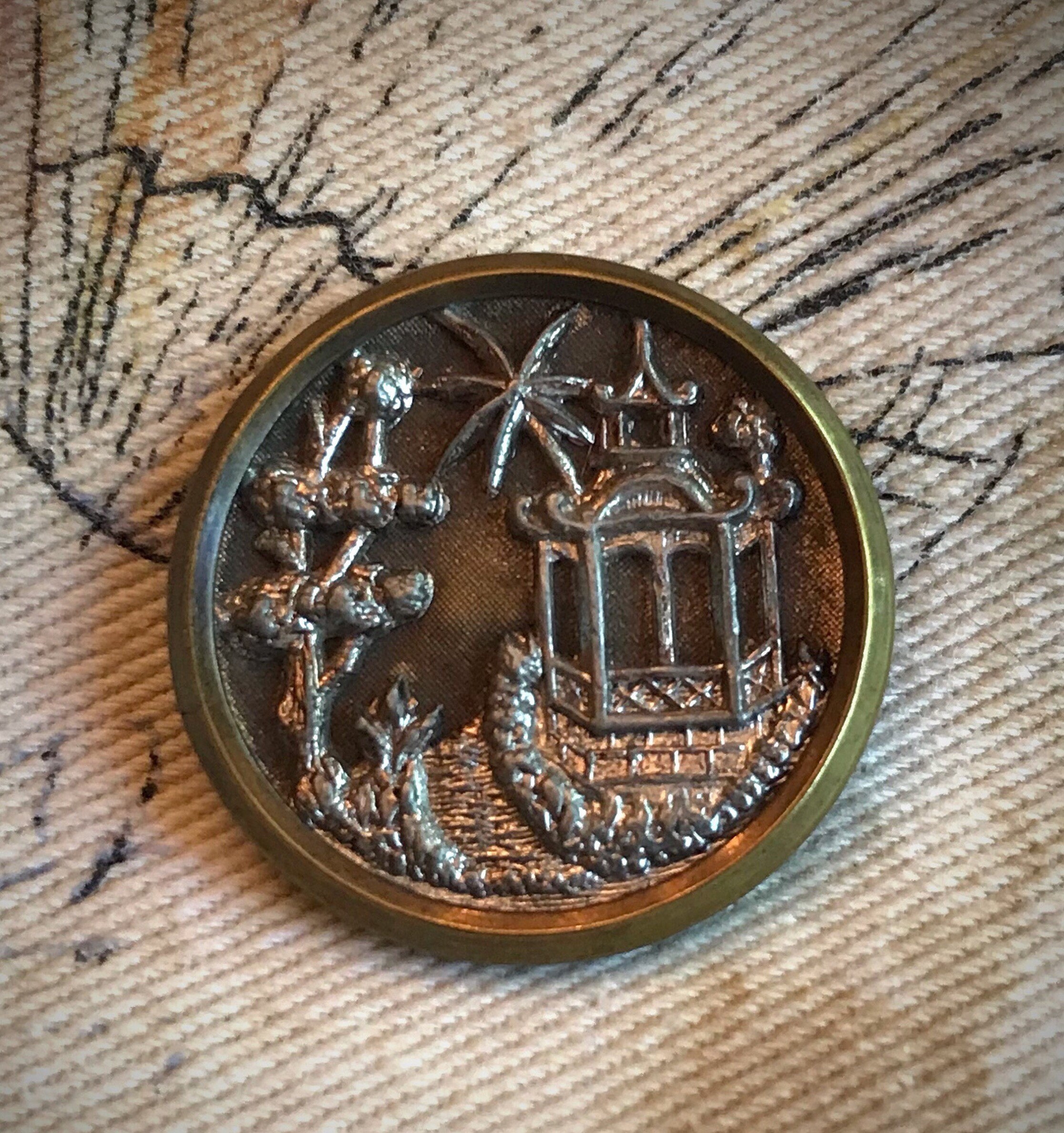 Photo Button Asian Vintage Antique Metal Picture Button Asian Pavilion Scene - Etsy