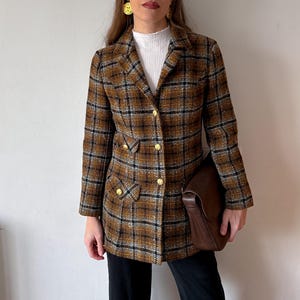Blazer vintage Pendleton 100% lana virgen a cuadros / Chaqueta Heritage de tartán marrón, fabricada en EE. UU.