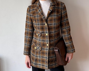 Vintage Pendleton 100% Schurwolle Karierter Blazer | Braune Tartan Vintage Jacke Made USA