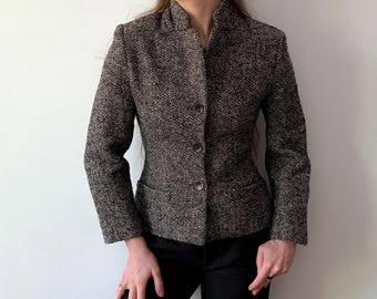 RZADKA zabytkowa marynarka Jean Paul Gaultier Classique Archival Tweed z wełny boucle w jodełkę w stylu lat 2000. z podszewką z monogramem Y2K