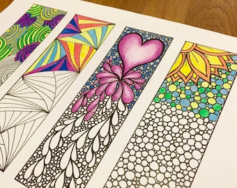 Zendoodle Mindfulness Bookmarks, Inspired by the art of Zentangle, Printable Coloring Sheet 2