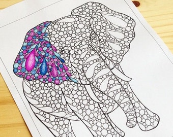 Coloring Page Elephant Zentangle Inspired Printable Zendoodle Page 44