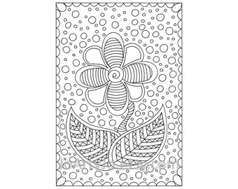 Pretty Zentangle Inspired Flower Coloring Page for Children, Page 67, Instant Download