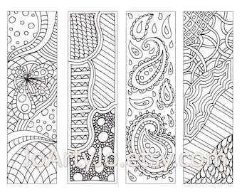 Zendoodle Bookmarks DIY, Zentangle Inspired Printable Coloring, Digital Download, Sheet 9