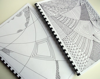 Cyber Monday Etsy 2 Coloring Books, Zentangle Inspired Coloring Pattern to Finish and Color. Printable Books