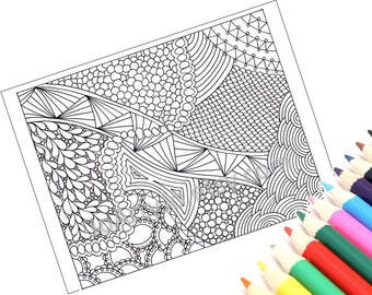 Coloring Page Zentangle Inspired Printable, Instant Download, Zendoodle Pattern, Page 49