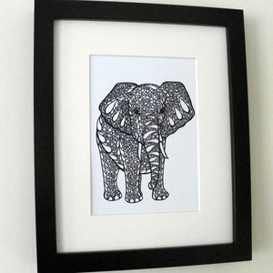 Elephant Art, Zentangle Inspired Art Print, PDF Printable Art, Ink Drawing, Black and White image 4