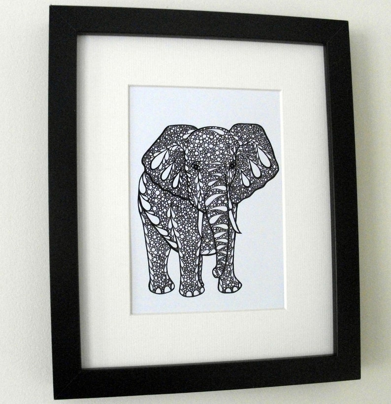 Elephant Art, Zentangle Inspired Art Print, PDF Printable Art, Ink Drawing, Black and White image 4