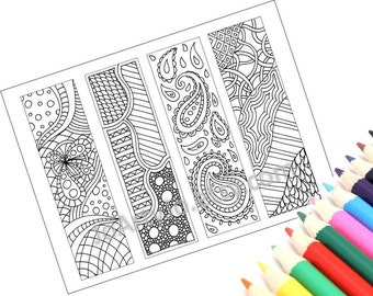 Zentangle Inspired Bookmarks, Printable Coloring, Digital Download, Sheet 9