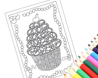 Printable Coloring Page, Zentangle Inspired Cupcake Printable Zendoodle to Color Page 48: Zendoodle