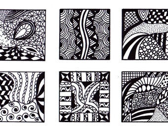 Digital Collage Sheet, 1 Inch Squares, Black and White Images, Zentangle Inspired Art PDF, Jewelry Making, Sheet 3- Instant Download